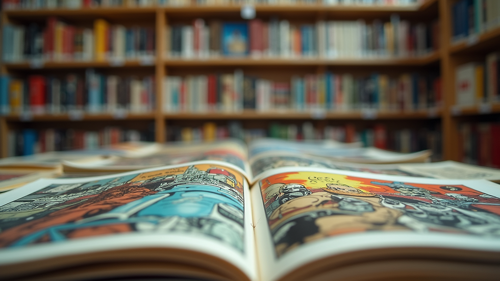 Eye-level view of a diverse comic book selection