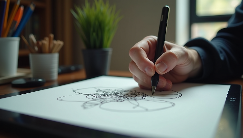 An artist creating a character illustration on a digital tablet