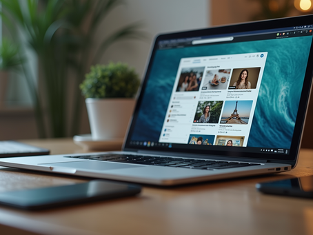 Interactive social media content on a laptop screen