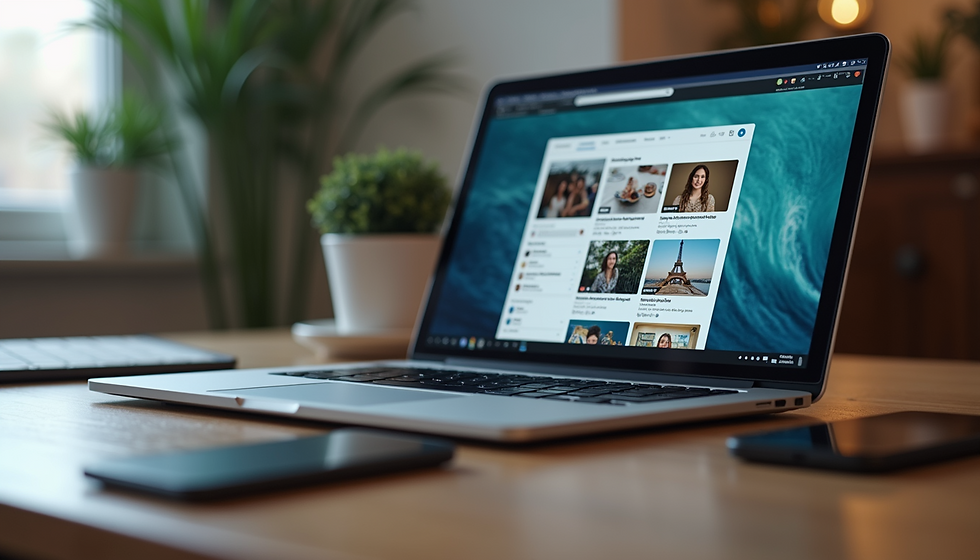 Interactive social media content on a laptop screen