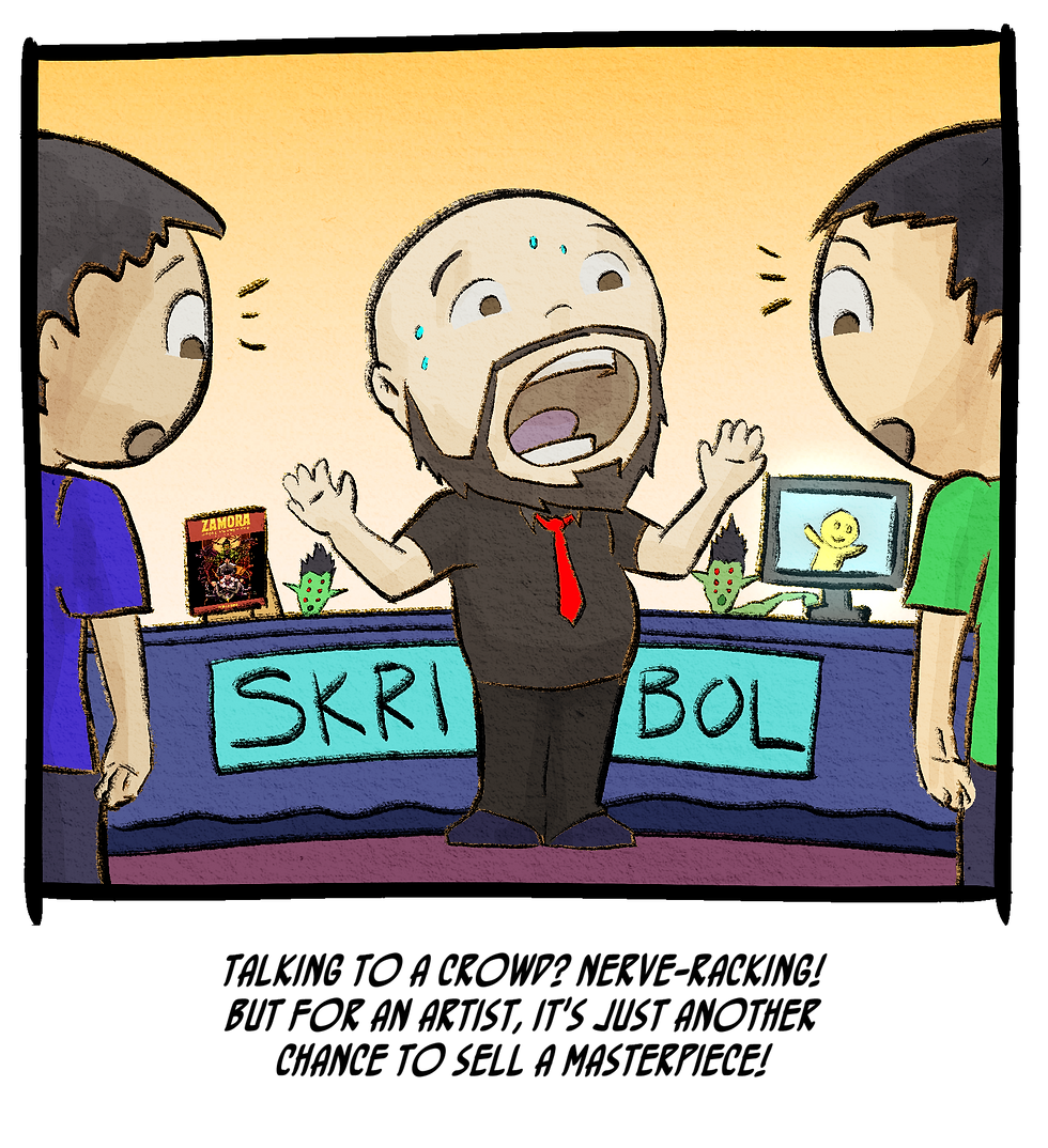 Talking to a crowd? Nerve-racking! But for an artist, it's just another chance to sell a masterpiece!