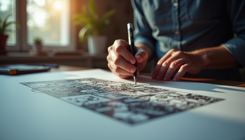 Eye-level view of a digital artist working on a comic book illustration