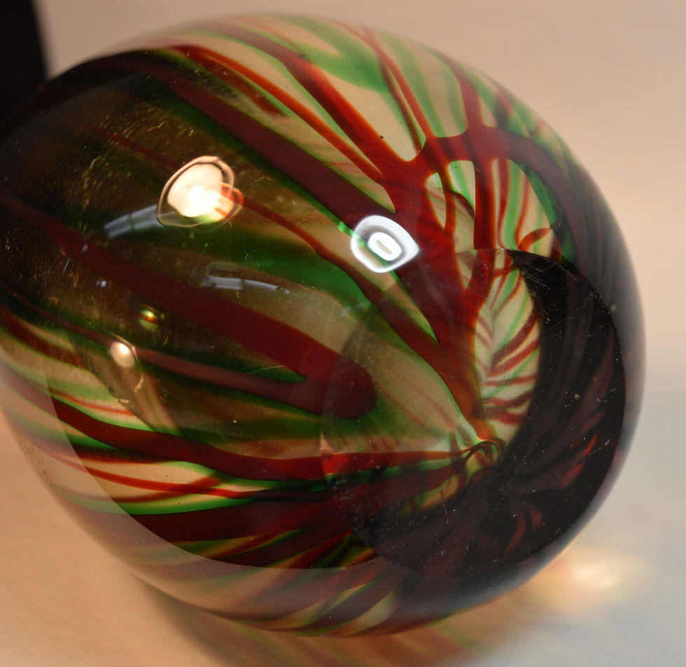 Thumbnail: Mid Century Murano or Swedish Glass Vase with Green/Red Striations