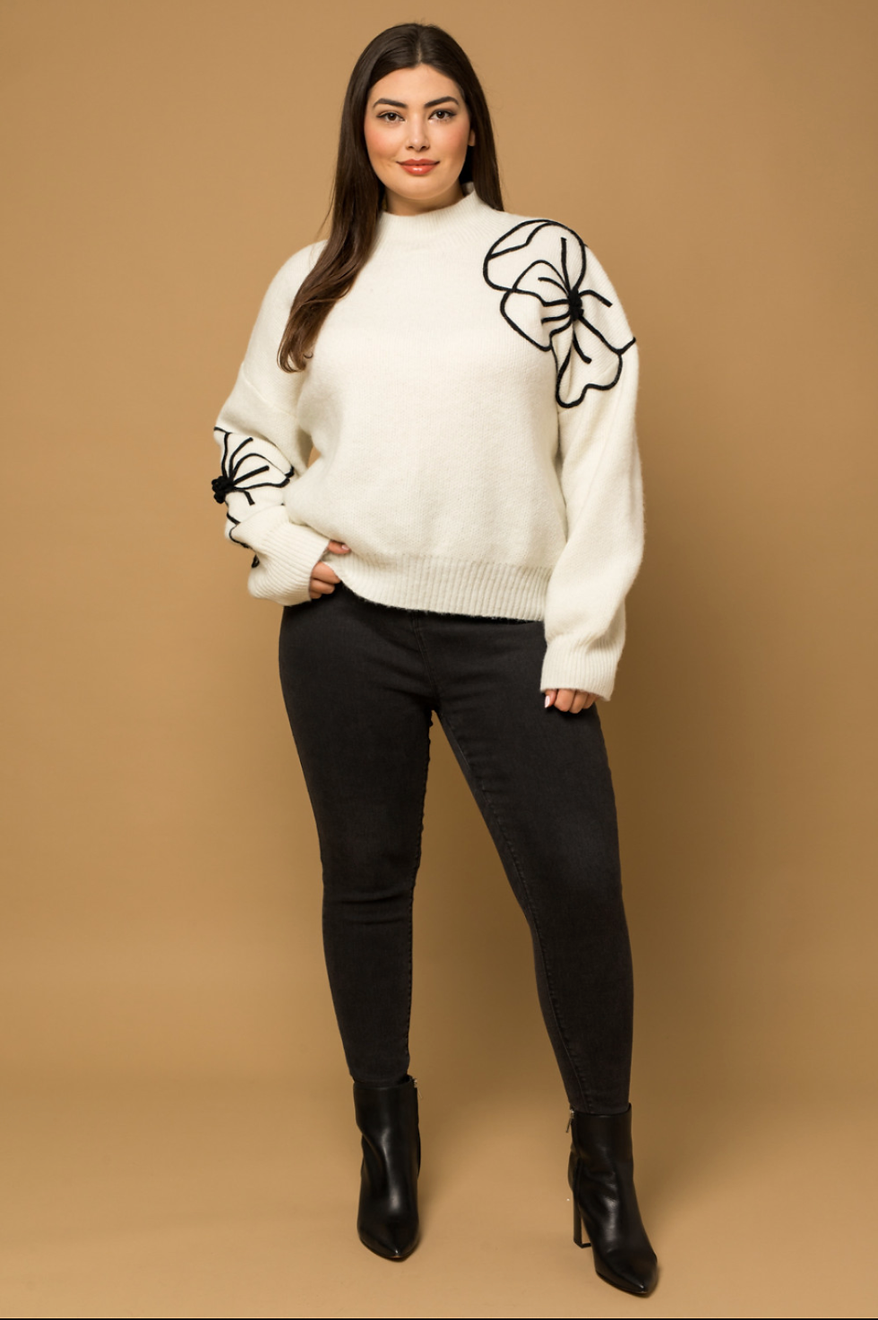 Thumbnail: Flower Embroidery Sweater, White