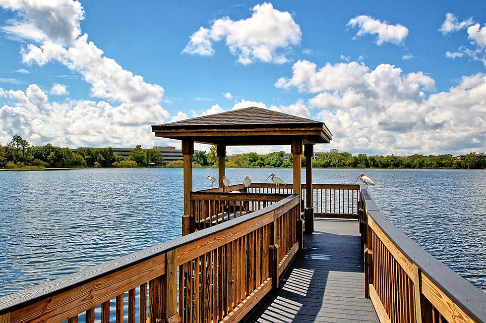 beautiful community observation deck on lake