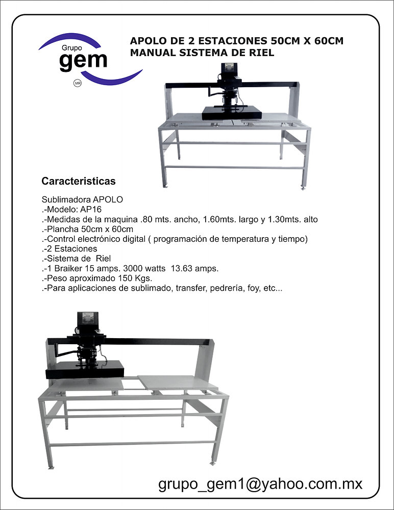 PLANCHA TIPO APOLO SISTEMA DE RIEL GRAN FORMATO