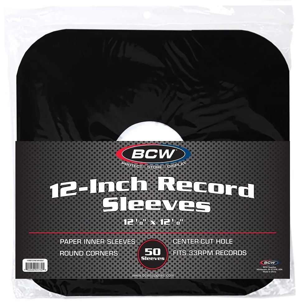 Case of 1,000 BCW 12 Inch Paper Record Inner Sleeve Round Corner Black 50ct Pack