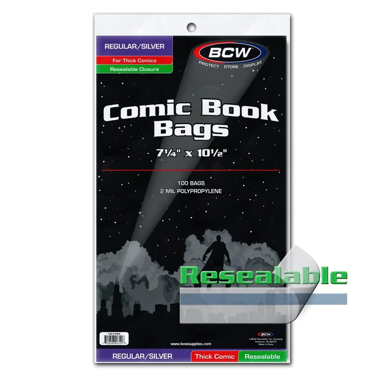 Case of 1,000 BCW Silver Regular Comic Bags - Thick - Resealable 100ct Packs