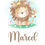 Sličica: Cute lion Marcel, graphic with crown, butterfly, and background. Baby Butik.