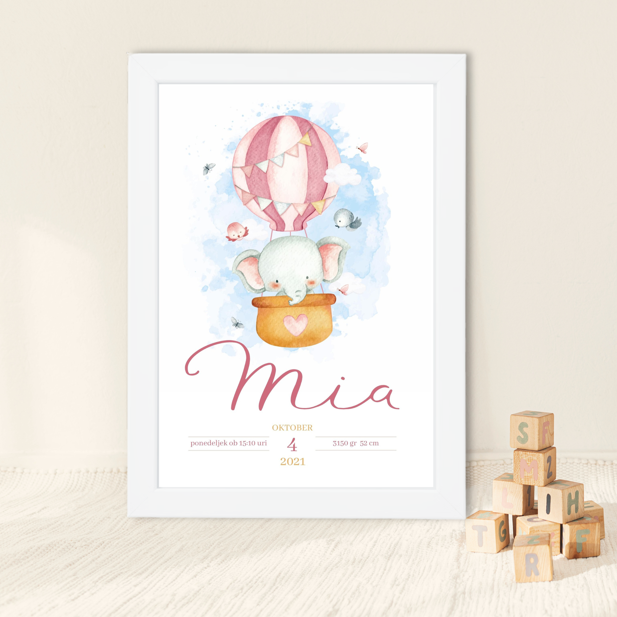 Personalizirana grafika z rojstnimi podatki, Baby Butik.