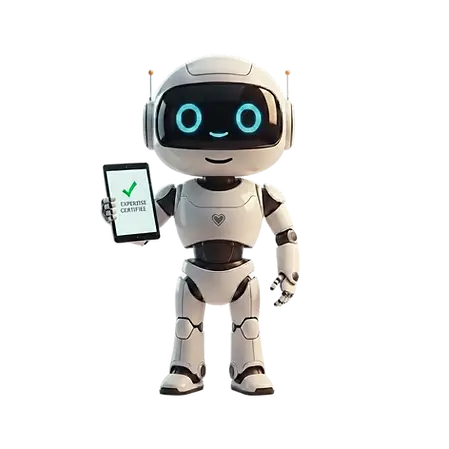 Robot mascotte TVAMOUR présentant une expertise certifiée sur tablette numérique pour valider votre dossier de remboursement assurance habitation.