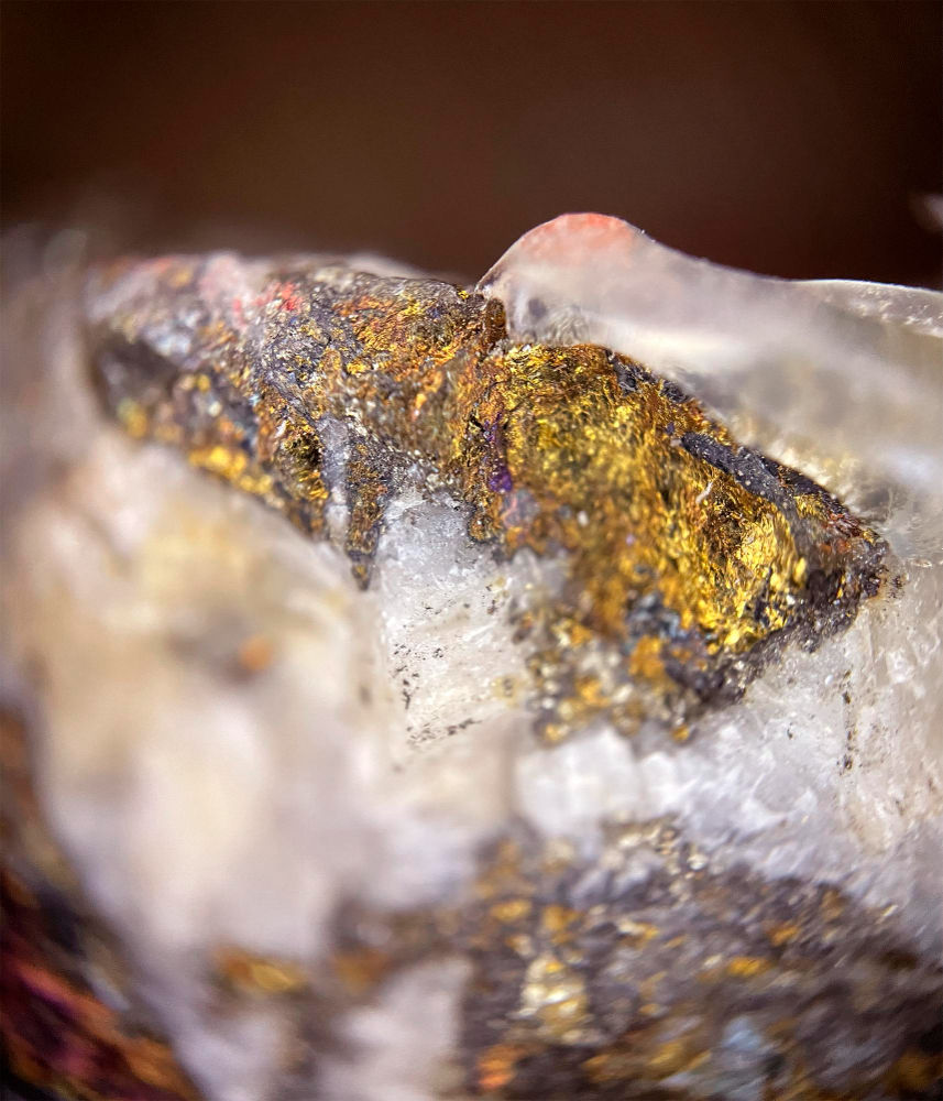 Close-up of gold ore and mineral crystals