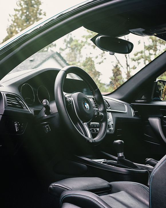 Luxury car interior detailing on BMW M2 in Abbotsford