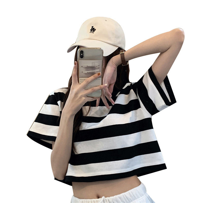 Thumbnail: Striped Short Sleeve Womens Tops