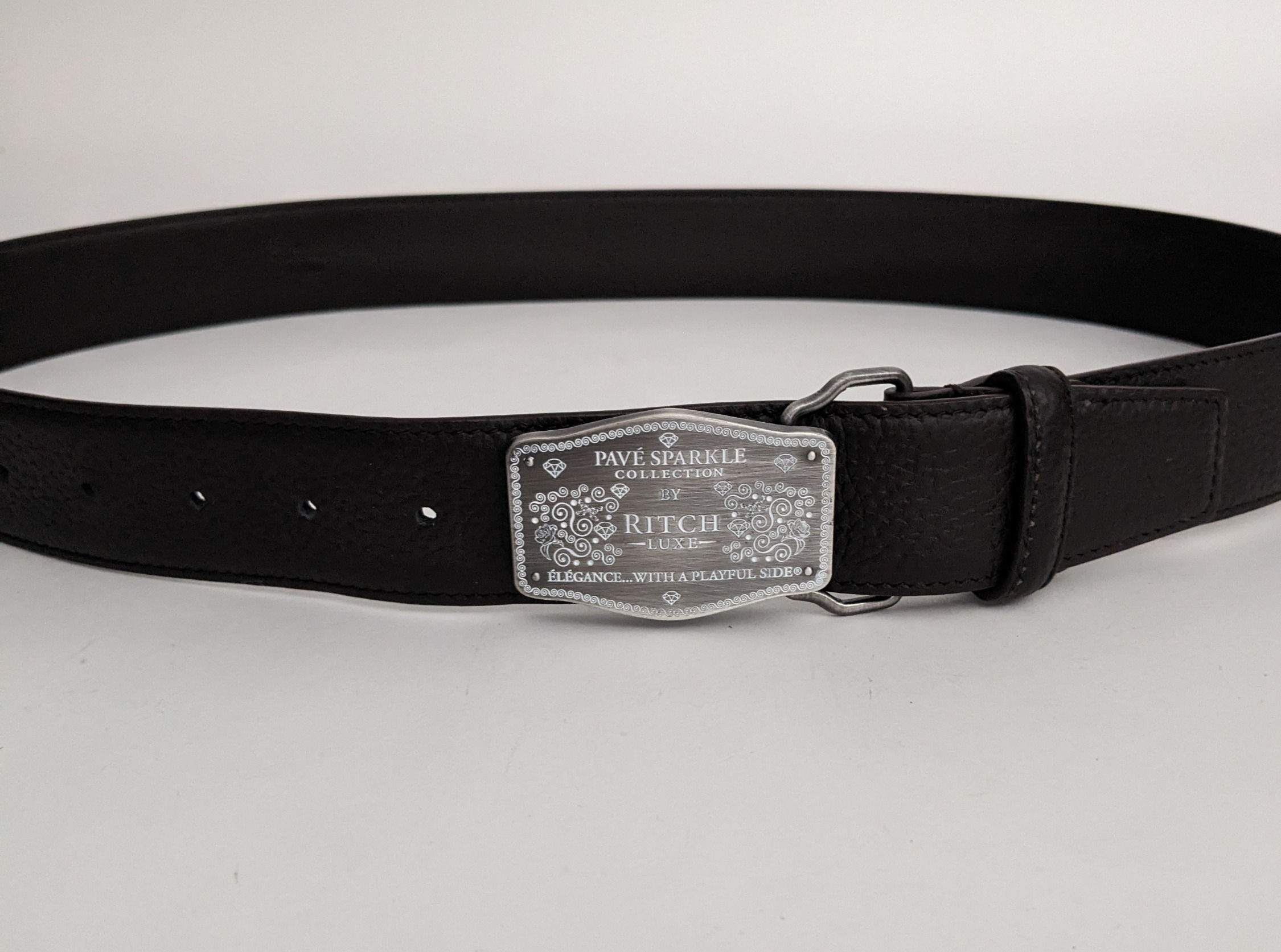 PALLADIUM TONE BUCKLE WITH WIDE BROWN LEATHER BELT