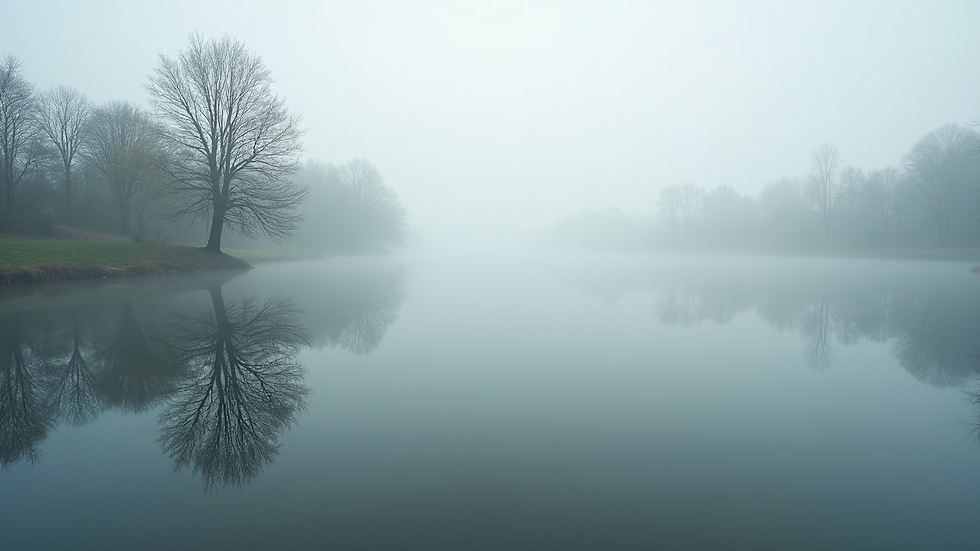 Augenhöhe auf eine ruhige Wasseroberfläche mit Spiegelung von Bäumen