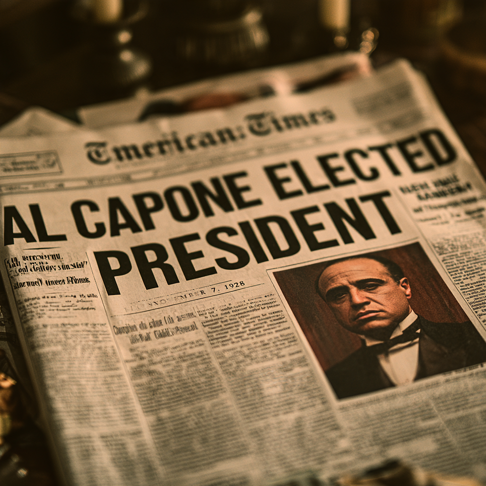 Une de journal fictive du gangster Al Capone, élu à la présidences des Etats-Unis en novembre1928