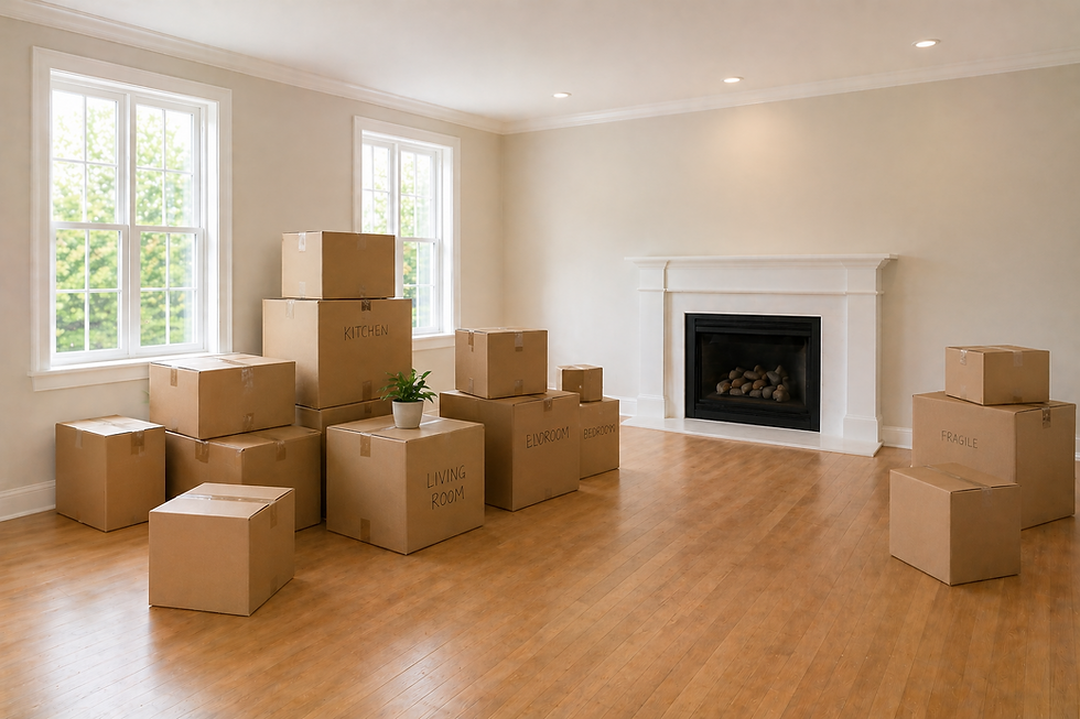 Empty room with moving boxes, ready for cleaning services