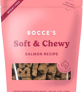Bocce's Soft & Chewy Salmon Recipe dog treats bag.