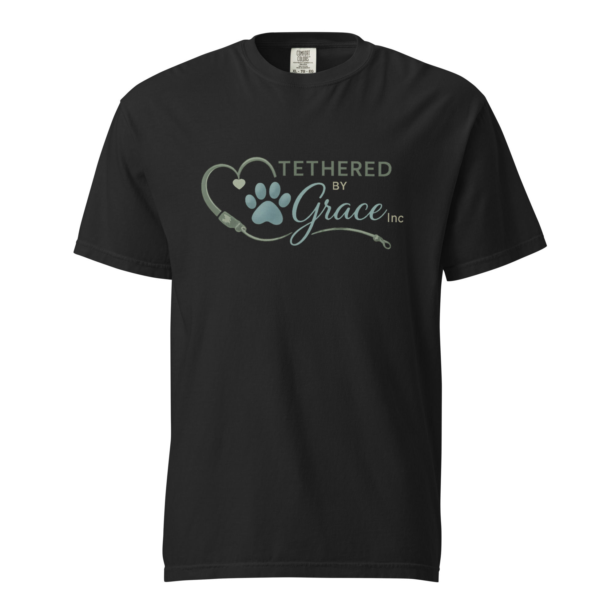 Black TBG Comfort Colors T-Shirt with Tethered by Grace logo