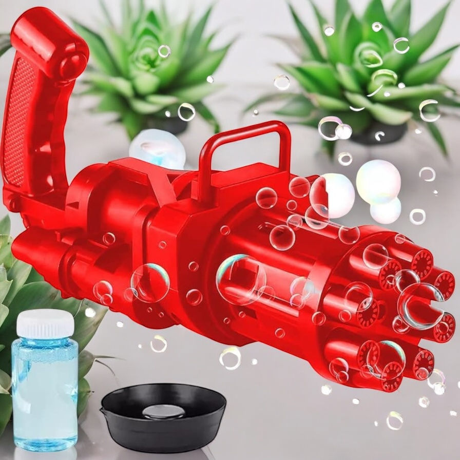Red bubble gun toy with many nozzles