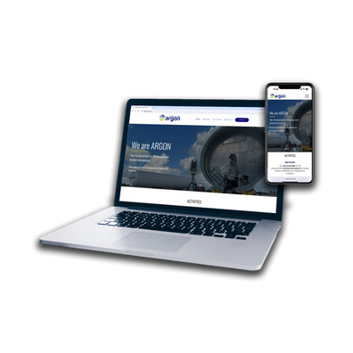 Argon MS website in a mockup of a laptop and an iPhone
