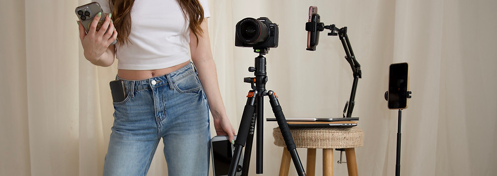 All of your content gear: iphone, camera, drone, and laptop