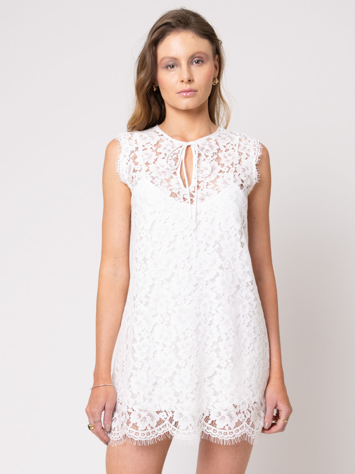 Vestido Mini Cotton Lace Off-White