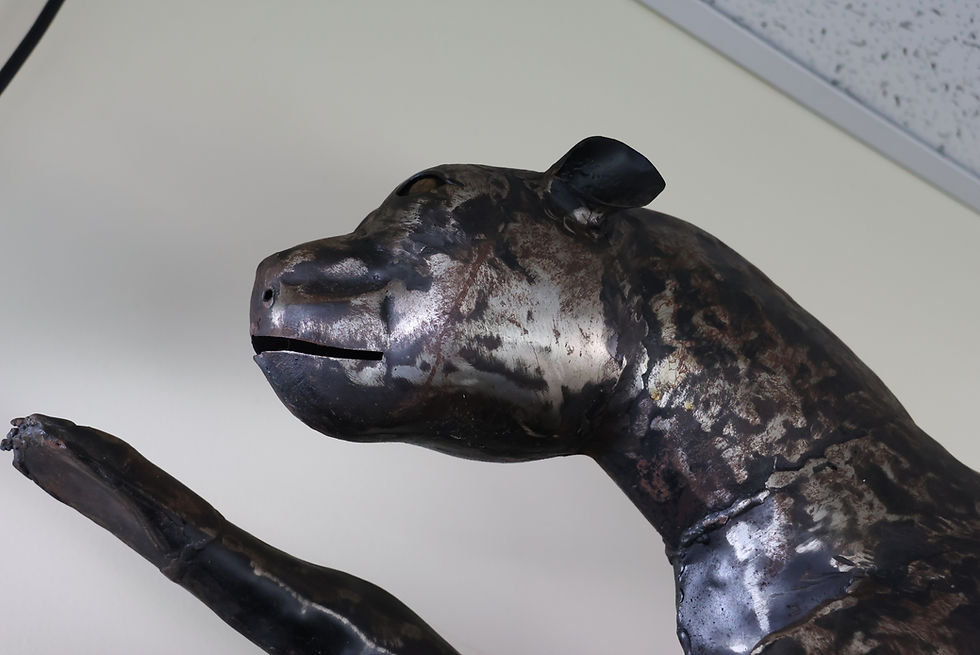 Thumbnail: Large Beautiful Mid Century Brutalist Welded Metal Running Cheetah Sculpture