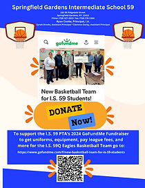 I.S. 59 PTA GoFundMe basketball fundraiser flyer