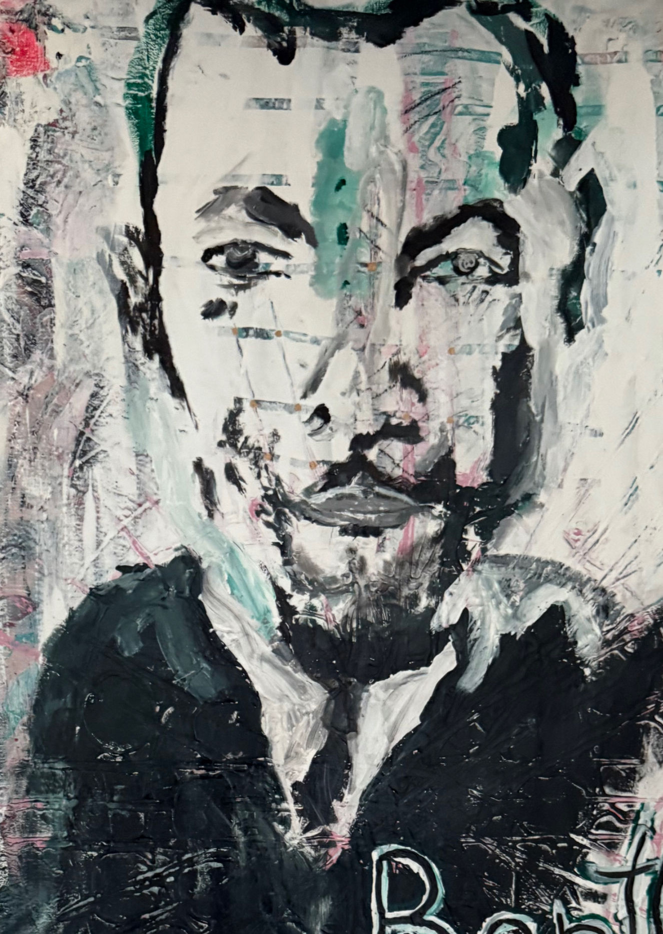 "Study"- Portrait of James Richmond Barthe; grey, pink, teal, & white. Wall deco