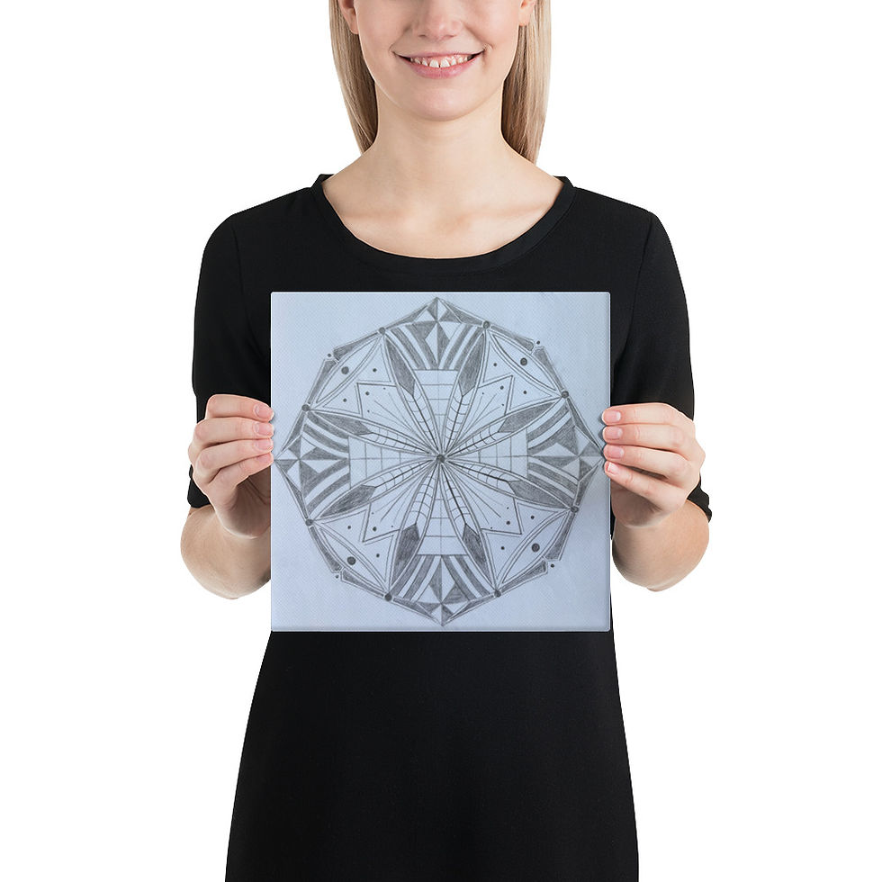 Thumbnail: MandaLei #1076, hand drawn graphite, grey scale, geometrical, canvas print