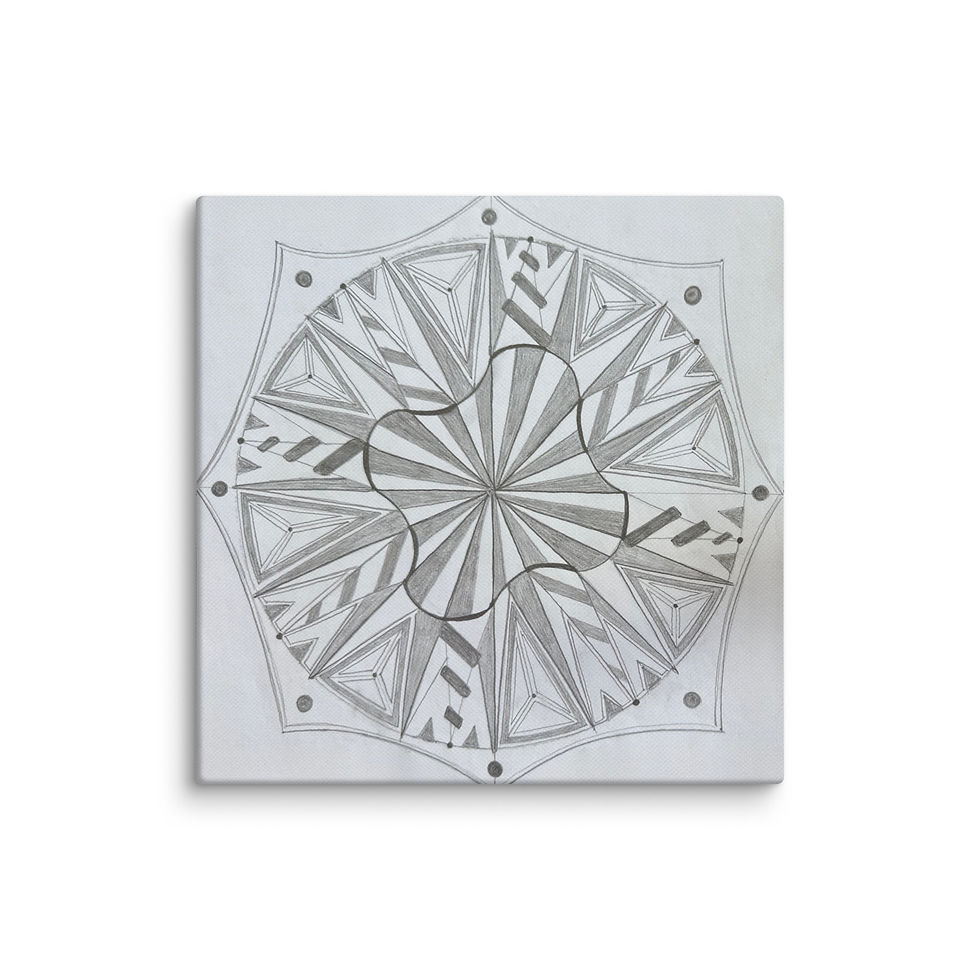 Thumbnail: MandaLei #1073, hand drawn graphite, grey scale, geometrical, canvas print