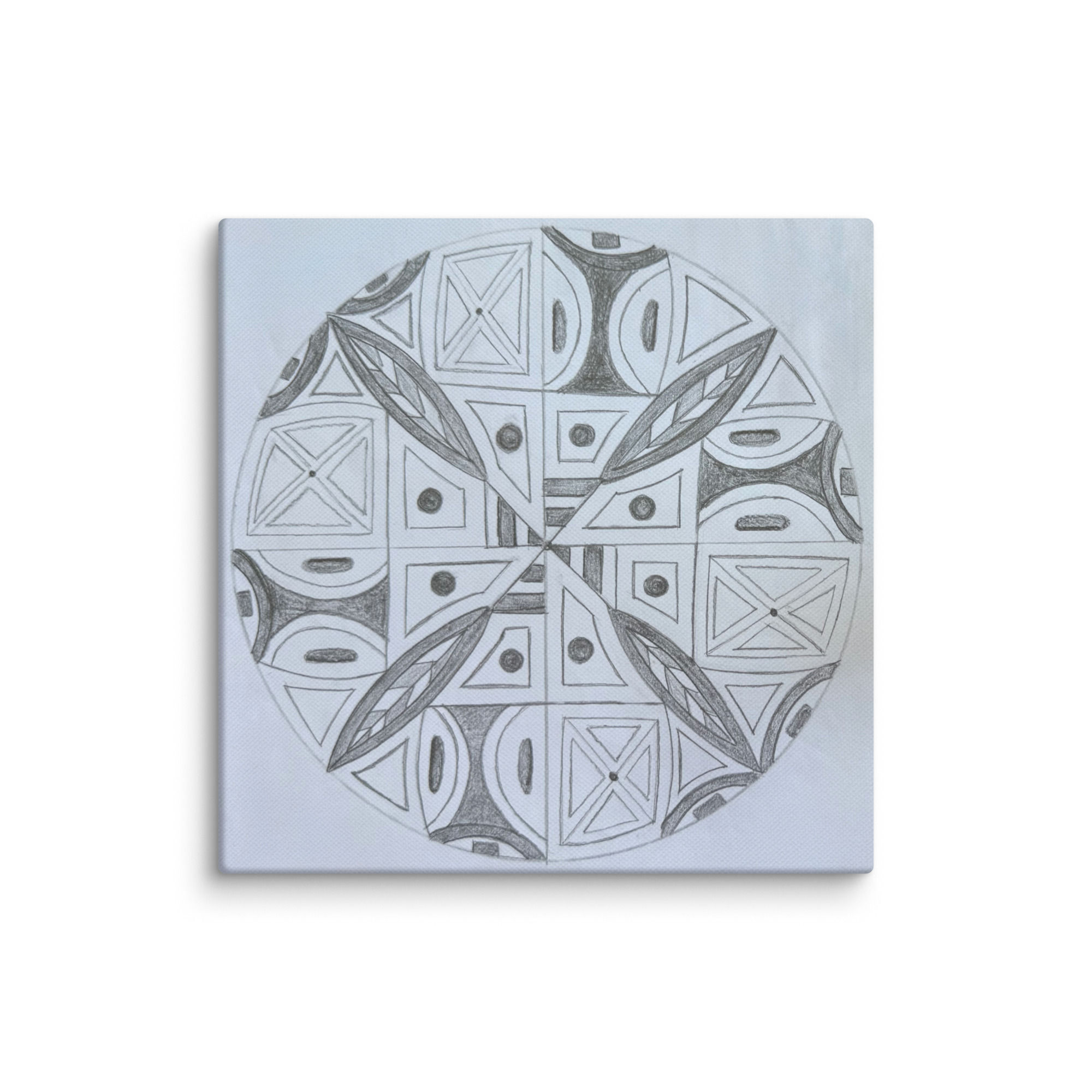 MandaLei #1195, hand drawn graphite, grey scale, geometrical, canvas print