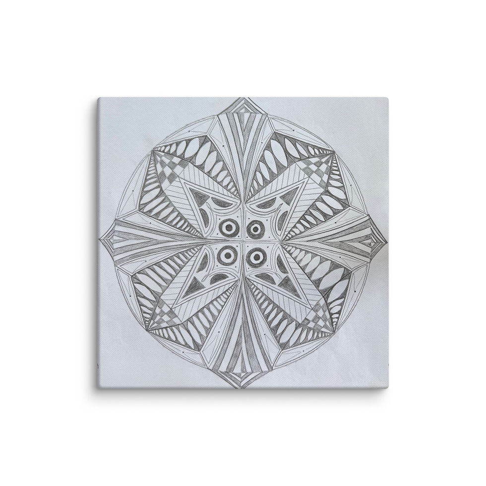 Thumbnail: MandaLei #1071  ,hand drawn graphite, grey scale, geometrical, canvas print