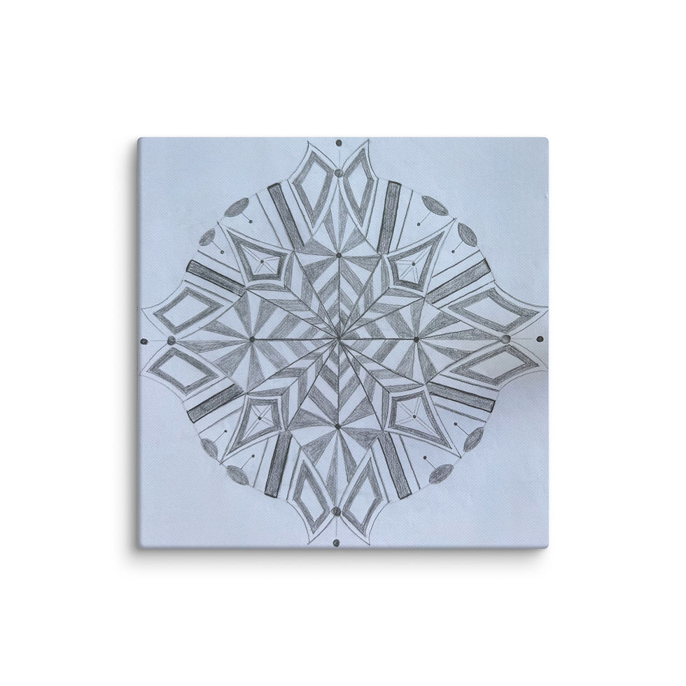 Thumbnail: MandaLei #1075, hand drawn graphite, grey scale, geometrical, canvas print