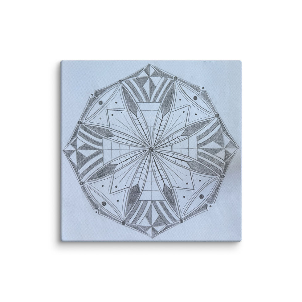 Thumbnail: MandaLei #1076, hand drawn graphite, grey scale, geometrical, canvas print