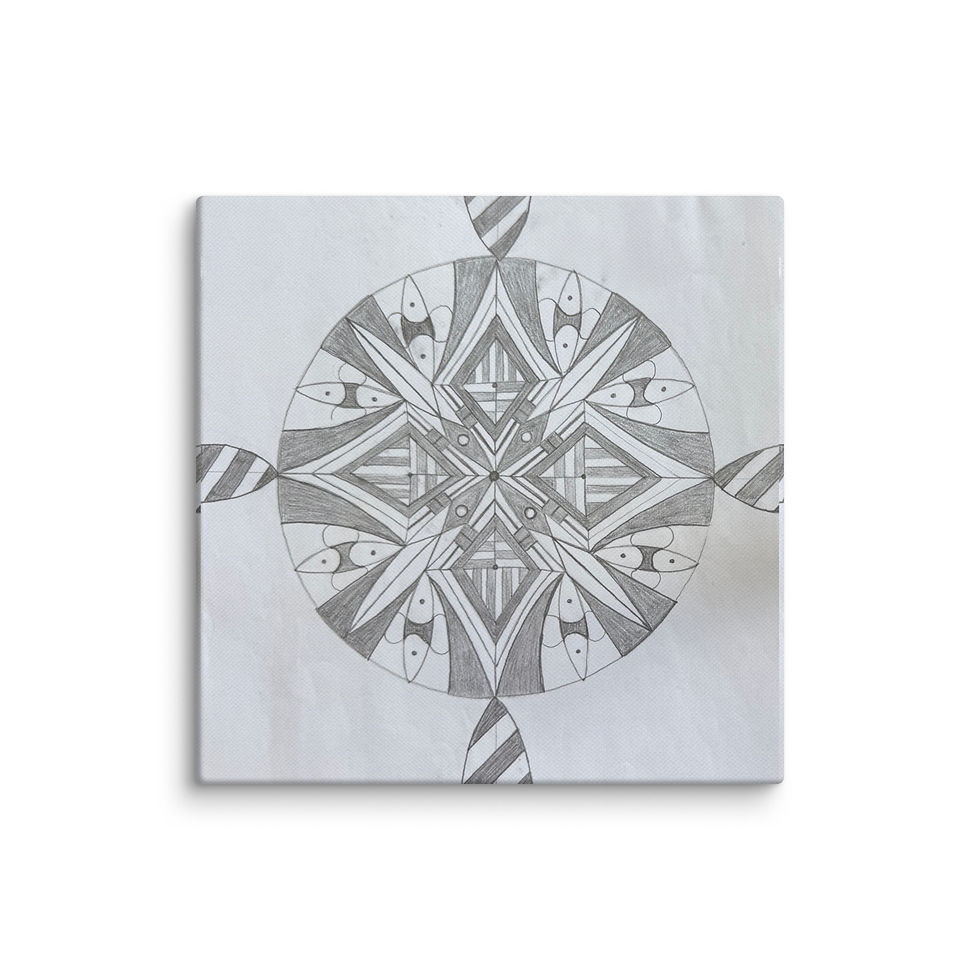 Thumbnail: MandaLei #590, hand drawn graphite, grey scale, geometrical, canvas print