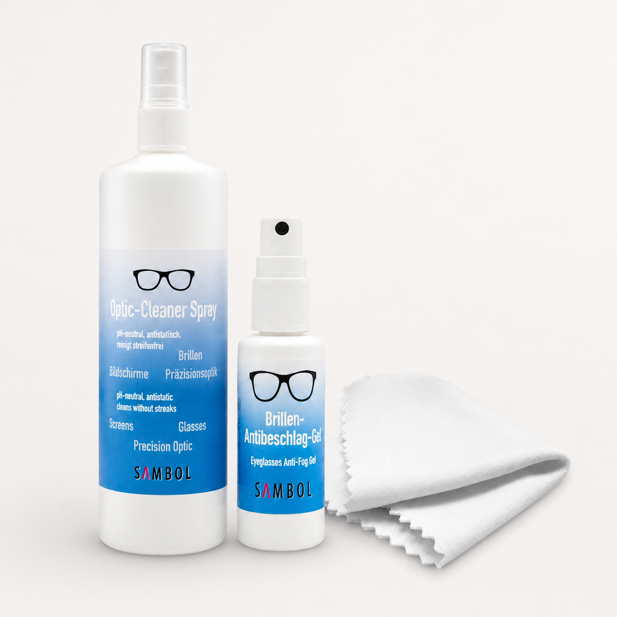 Optik Cleaner Set, Spray 250 ml + 30 ml Antibeschlag-Spray inkl. Tuch