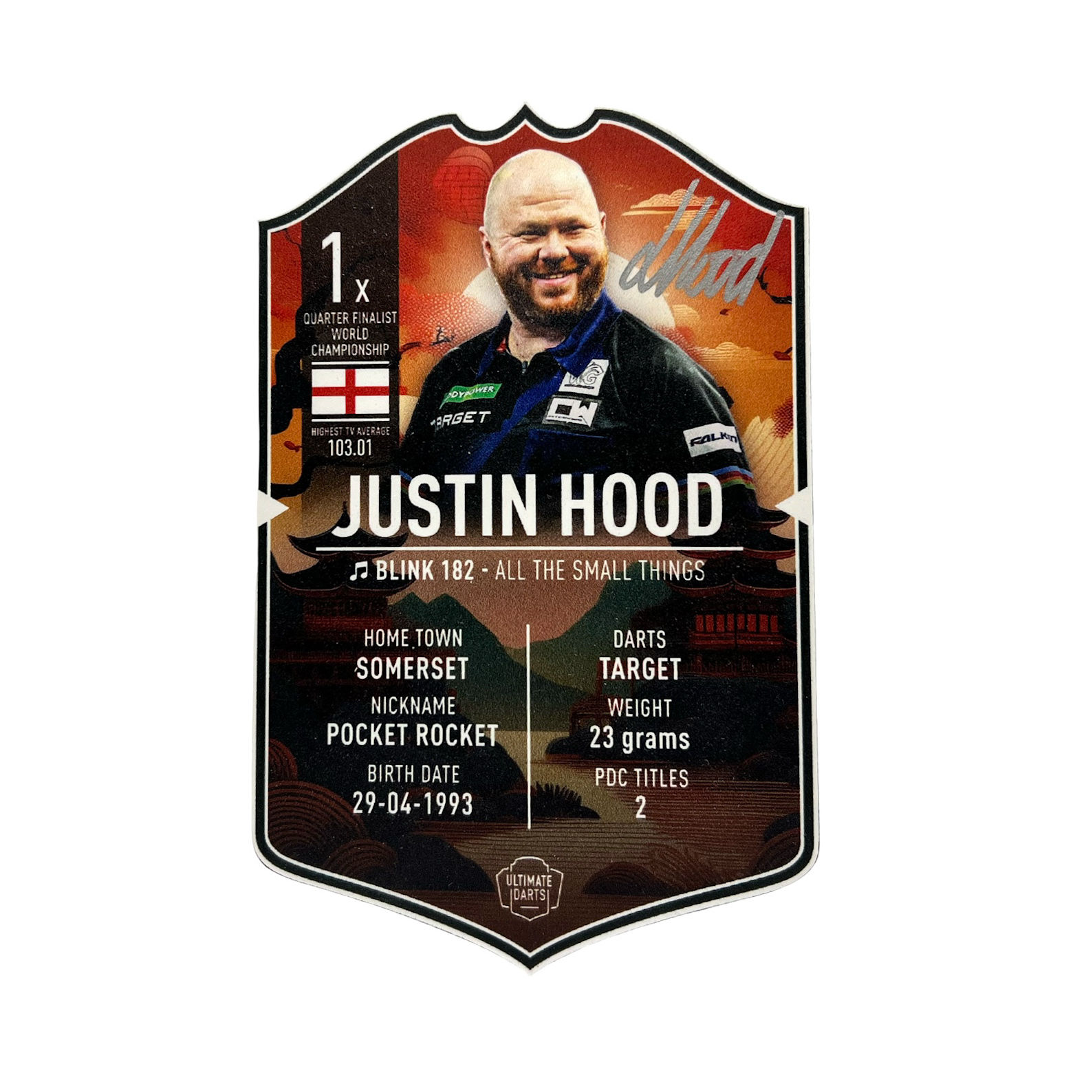 Justin Hood Ultimate Darts Karte small signiert
