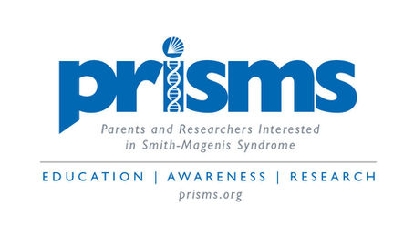 This is an image of the "prisms" logo and text underneath saying, " Parents and Researchers Interested in Smith-Magenis Syndrome. Education. Awareness. Research. prisms.org"