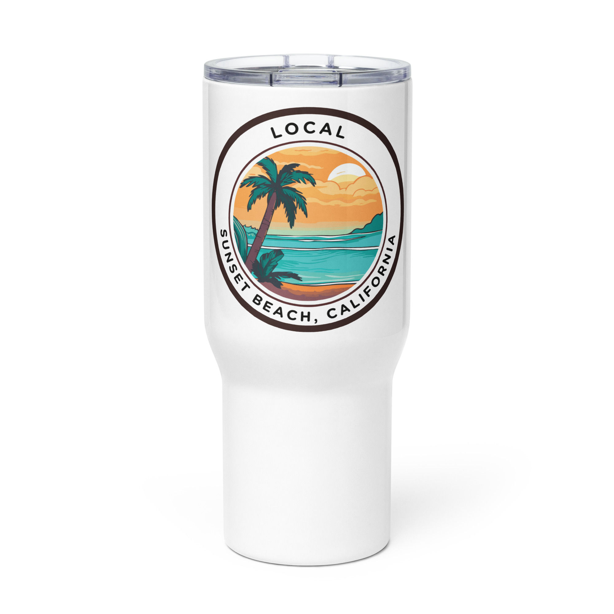 Travel mug with a handle - Sunset Beach, CA