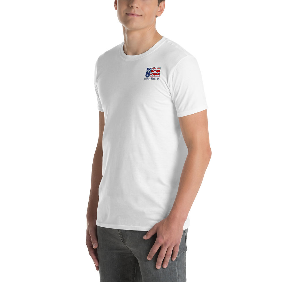 Thumbnail: Short-Sleeve T-Shirt - Patriotic Sunset Beach Front & Back