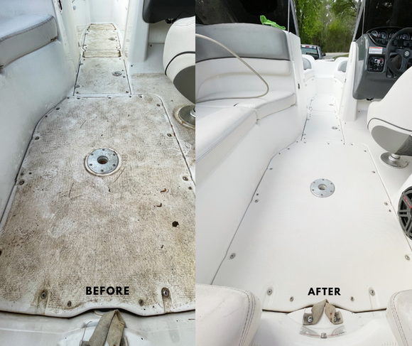 before and after boat floor wash and detail