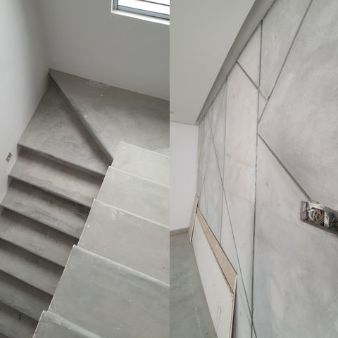 Concrete staircase and feature wall in concrete moulds 