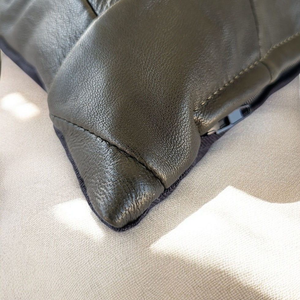 Thumbnail: up-cycled, handmade natural leather cushion, hand patched leather cushion cover, handmade in Portugal, 50x50 cm, 60x60cm