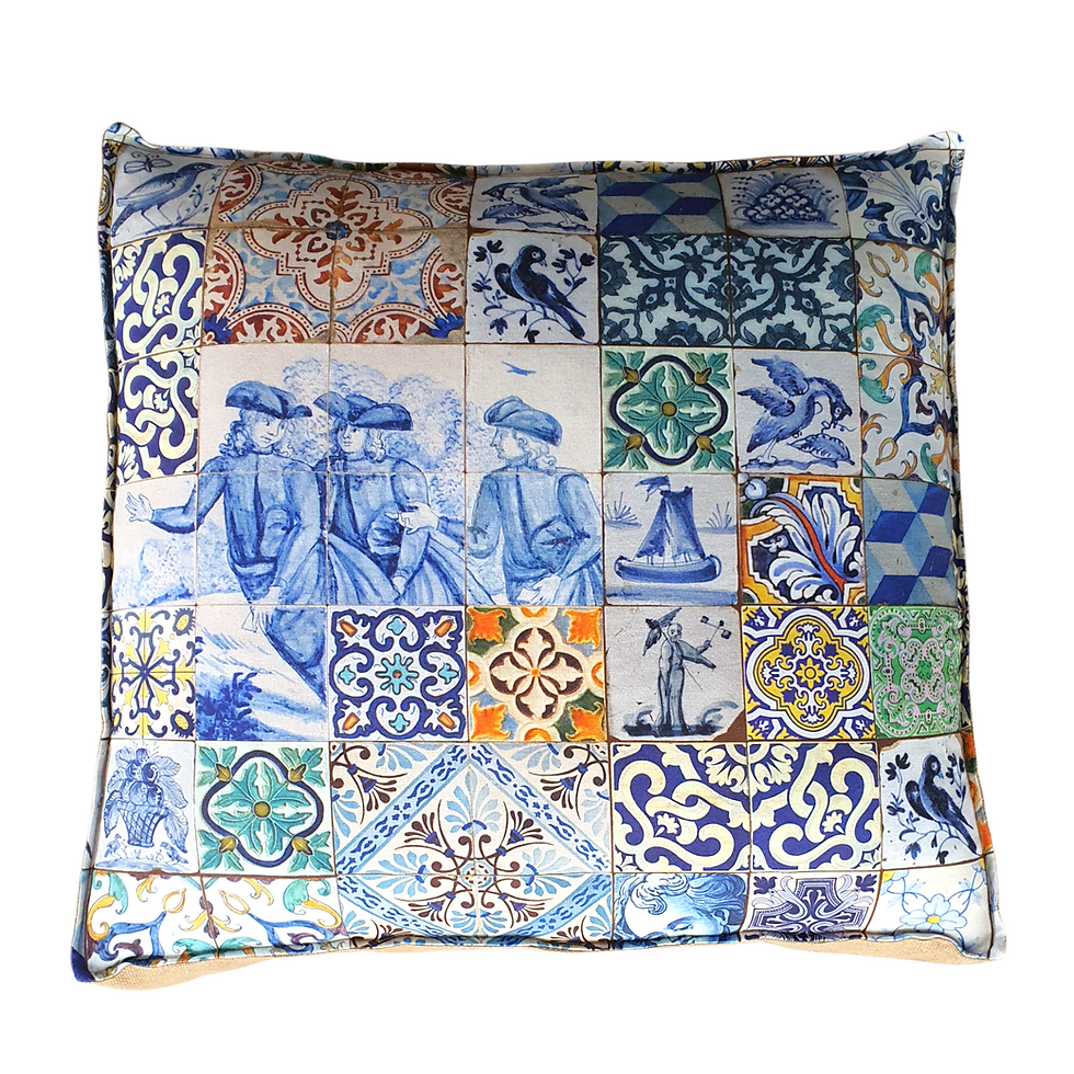 Thumbnail: Azulejo textile transformed into a beautiful Pouf. made of natural cotton and  natural Jute