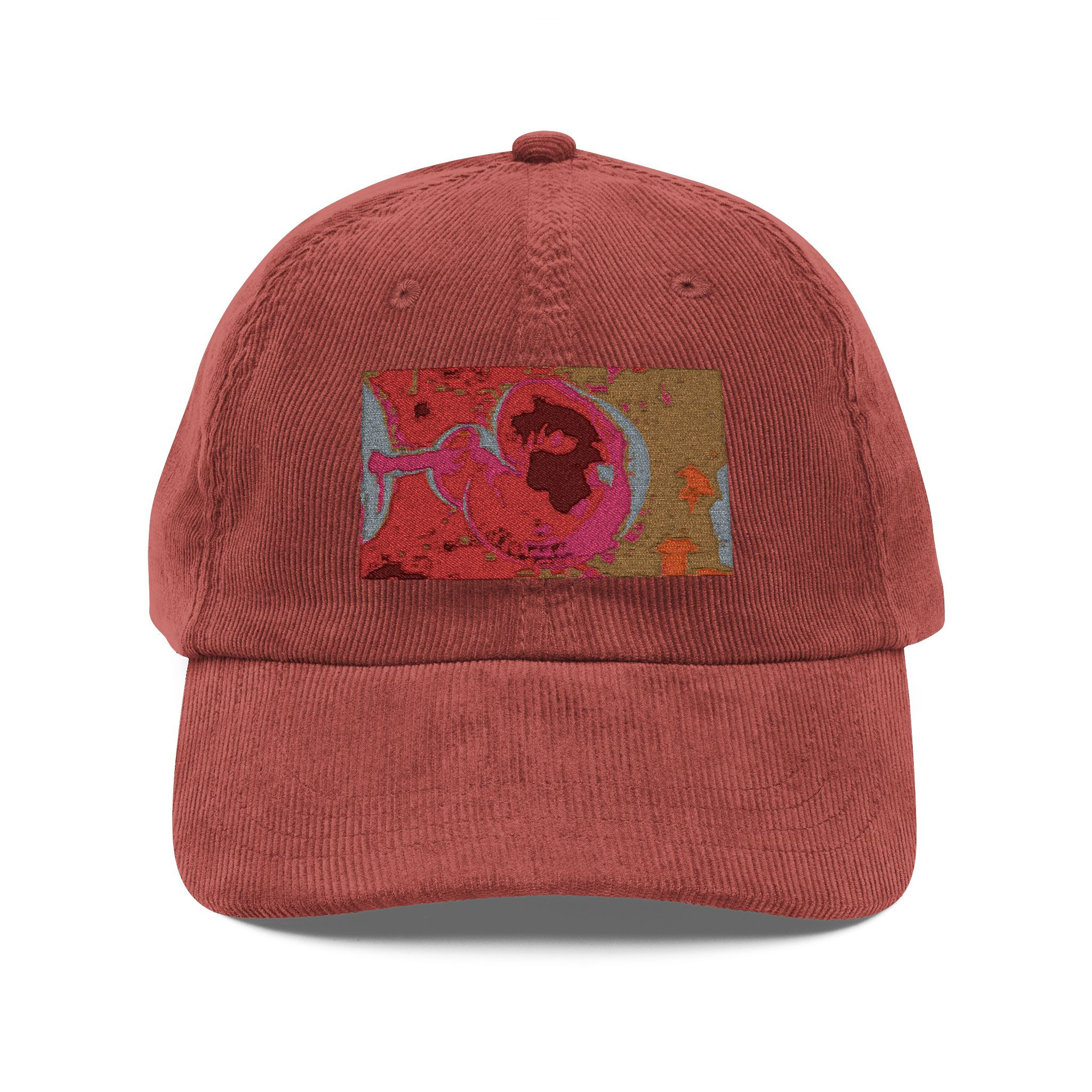 Vintage Corduroy Cap with Artistic Embroidery - Boho Chic Style