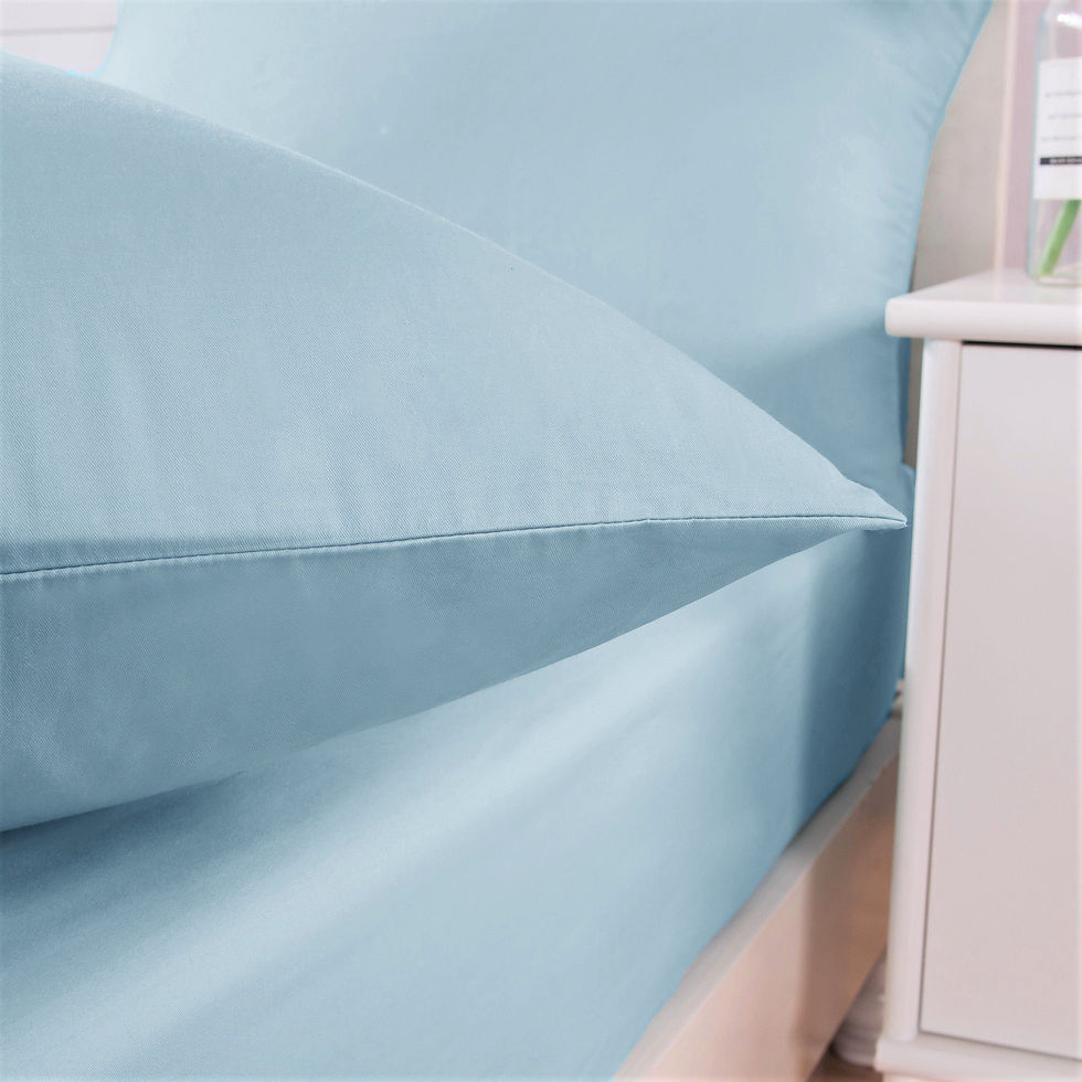 Thumbnail: DaDa Bedding Soothing SeaFoam Sky Blue Cotton Fitted Bed Sheet W/Pillow Cases