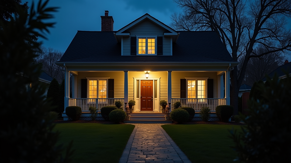 High angle view of an illuminated home entrance at night